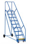 Vestil Steel Rolling Warehouse Ladder - 50 Degree 9 Perforated 23-9/16 In. Step Width 350 lb - Blue