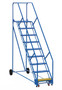 Vestil Steel Rolling Warehouse Ladder - 50 Degree 9 Grip Strut 23-9/16 In. Step Width 350 lb - Blue
