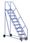 Vestil Steel Rolling Warehouse Ladder - 50 Degree 10 Grip Strut 23-9/16 In. Step Width 350 lb - Blue