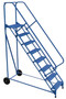Vestil Steel Roll-A-Fold Ladder - 50 Degree 8 Grip Strut 23-9/16 In. Step Width 350 lb - Blue