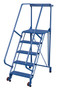 Vestil Steel Tip-N-Roll Ladder - 58 Degree 5 Straddle Perforated 24 In. Step Width 350 lb - Blue