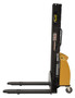Vestil Steel Narrow Mast Stacker DC Powered - 63 In. Raised Height Fixed Forks 45-1/4 In. Fork Length 1,000 lb - Yellow