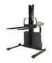 Vestil Steel Narrow Mast Stacker DC Powered - 62 In. Raised Height Fixed Fork Adjustable Support Legs 2,200 lb Black / - Yellow