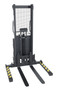Vestil Steel Adjustable Stacker with Powered Lift - 63 In. Raised Height 2,000 lb - Black/Yellow