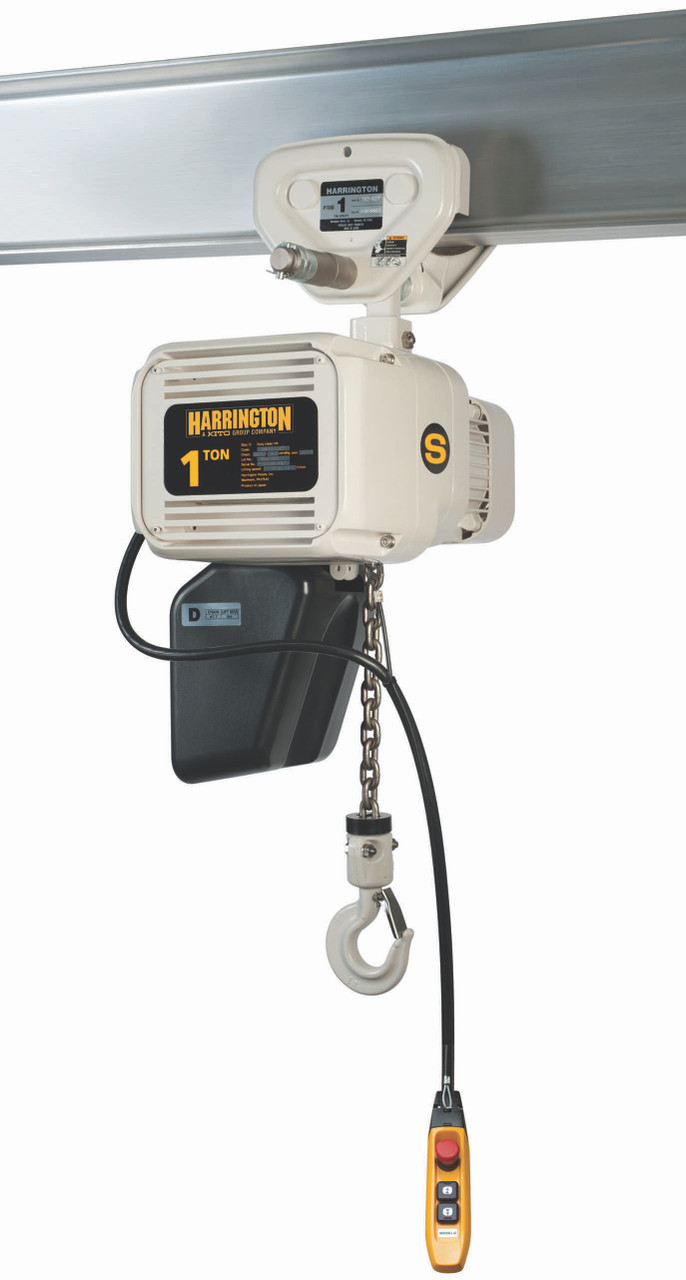 NERP-FG Electric Food Grade Chain Hoist with Push Trolley 15' Lift-Capacity 1/4 Tons NERP003L-FG Electric Chain Hoist with Push Trolley HARRINGTON