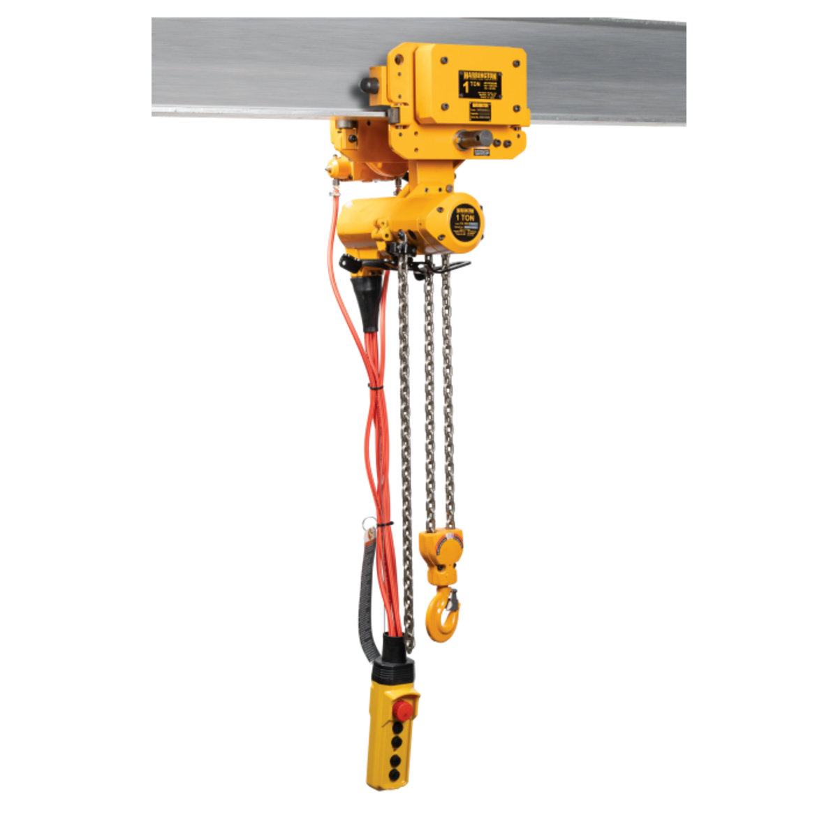Harrington TCLM Lube Free Series Air Powered Trolley Hoist - 1 Ton - Pendant Control