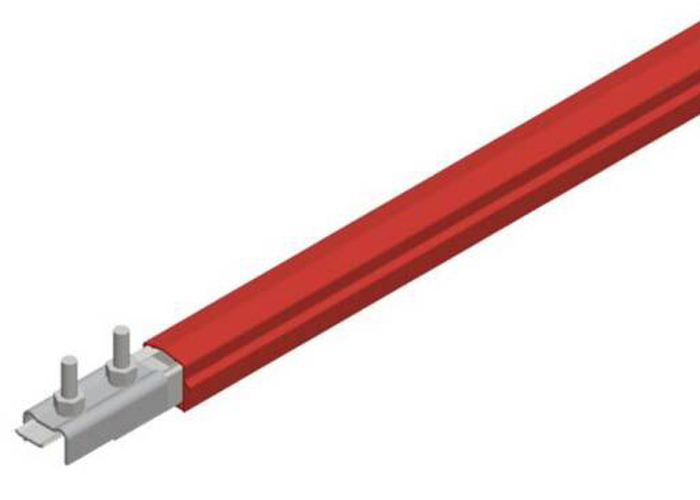 Conductix Safe-Lec 2 Conductor Bar 125 A Galv Steel, Red Medium Heat Polycarbonate Cover, w/ Splice Joint. 4.5M