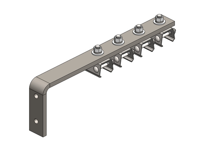 Conductix Hevi-Bar II, Bracket, Web, Plated, w/4 Stainless Steel Cross-bolt Hangers (for 700-1500 A Bar), 19.25 inch L