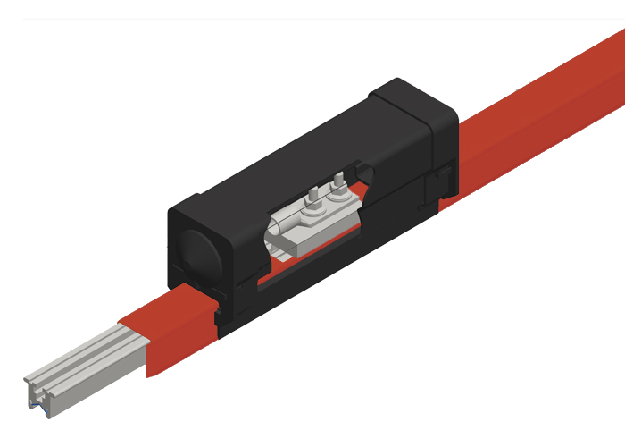 Conductix Hevi-Bar II, Power Feed, 500 A, Red Med Heat Polycarbonate Cover, 350 MCM
