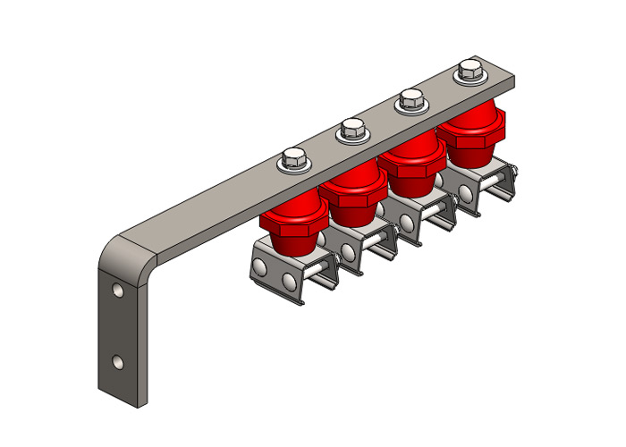 Conductix Hevi-Bar II, Bracket, Web, Plated, w/4 Stainless Steel Cross-bolt Hangers, w/Insulators (for 700-1500 A Bar), 19.25 inch L