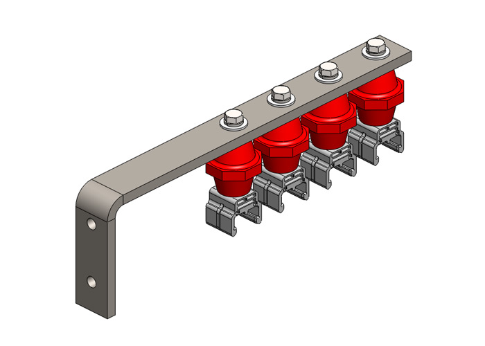 Conductix Hevi-Bar II, Bracket, Web, Plated, w/4 Standard Polycarbonate Hangers, w/Insulators (for 700-1500 A Bar), 19.25 inch L