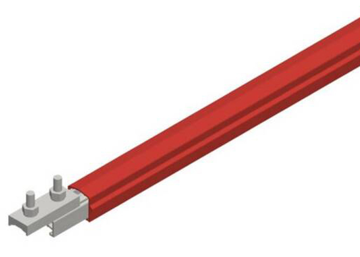 Safe-Lec 2 Conductor Bar 400A AL/SS, Red Medium Heat Polycarbonate Cover, w/ Splice Joint, 4.5M Conductix XA-399103-J