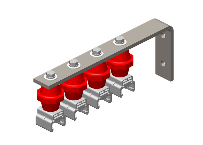 Conductix Hevi-Bar II, Bracket, Web, Plated, w/4 Polycarbonate Hangers, w/Insulators (for 500 A Bar Only), 16.25 inch L