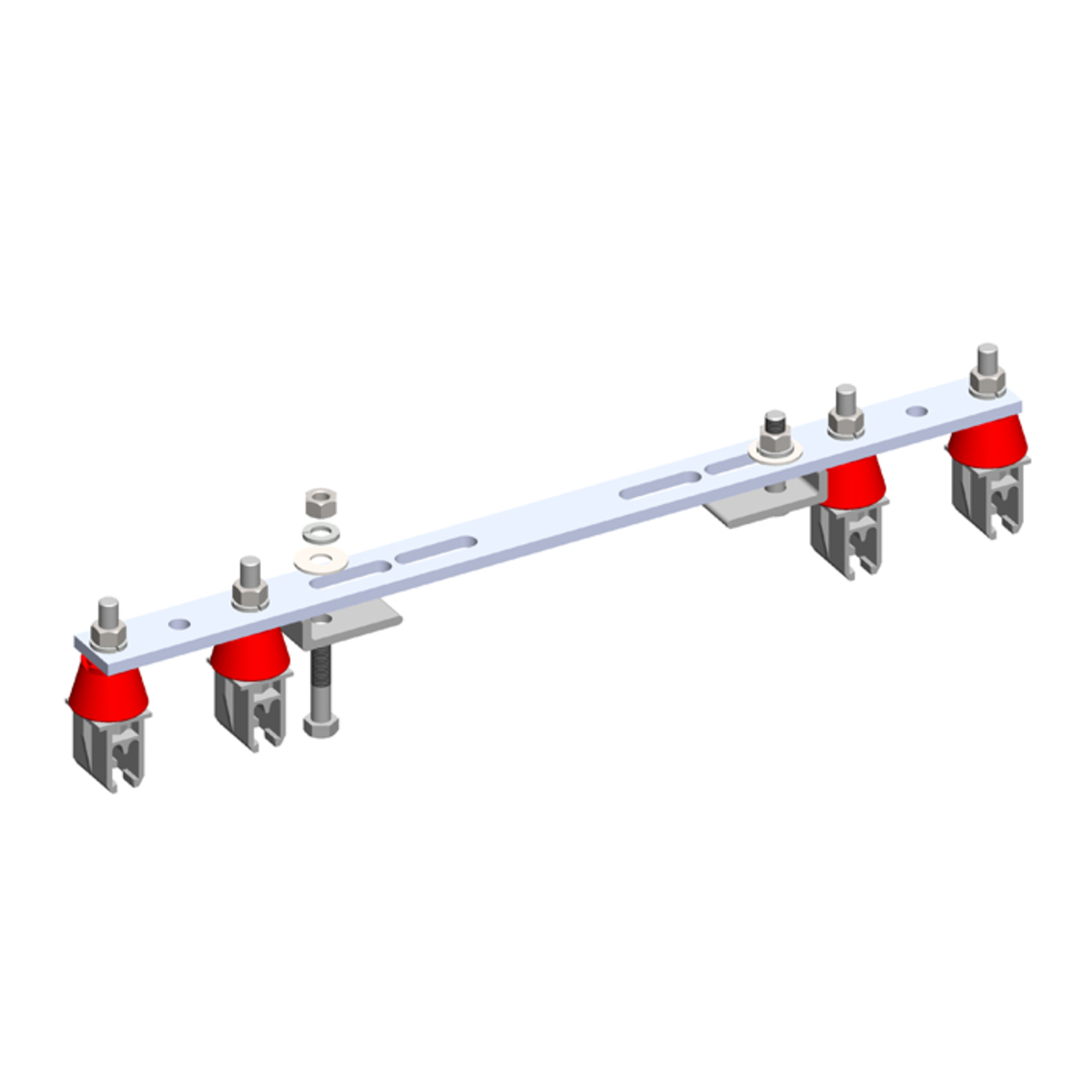 Conductix 8-Bar, Bracket, Flange, with Hanger Clamps, Plastic Snap-in, 2+2, w/Insulators, 19 3/8 Inch L