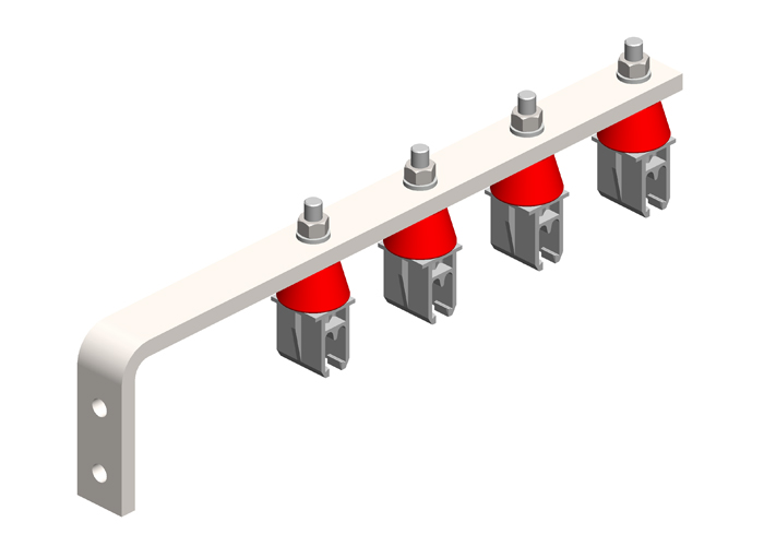 Conductix 8-Bar, Bracket, Web, with Hanger Clamps, 4 Plastic Snap-in, w/Insulators, 3 inch OC, 15.75 inch L