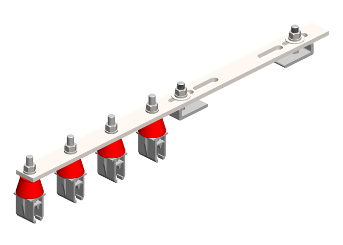 8-Bar, Bracket, Flange, with Hanger Clamps, Plastic Snap-in, w/Insulator, 4 on one side, 21 3/4 inch L Conductix XA-51871