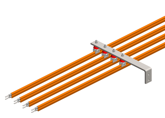 Conductix 8-Bar, Bracket, Web, with Hanger Clamps, 4 Steel Cross-Bolt, w/Insulators, 3 inch OC, 19 inch L