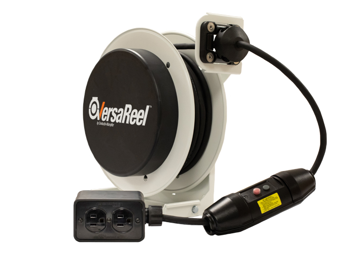 VersaReel Spring-Driven Cable Reel, 12AWG/3 Conductors, 25FT, w/Quad Receptacle Box, 15A, w/GFCI Conductix XA-VR25-123G-R15