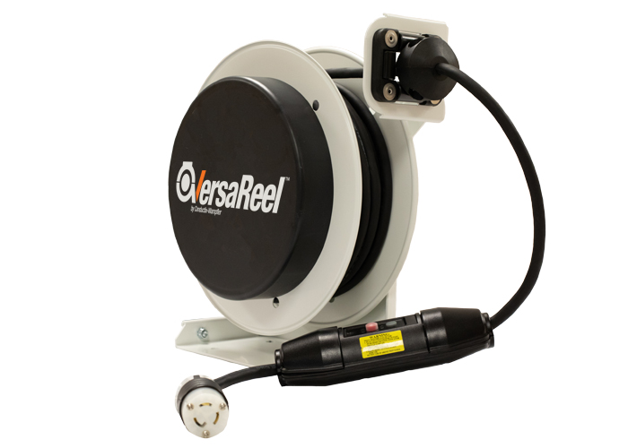 Conductix VersaReel Spring-Driven Cable Reel, 12 AWG/3 Conductors, 25 FT, w/Twist-Lock Receptacle, 15 A, w/GFCI