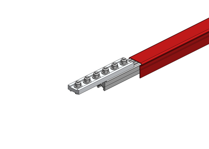 Conductix Hevi-Bar II Conductor Bar Dura Coat, 500 A, Red Med Heat Polycarbonate Cover, With Splice, 30 FT Length