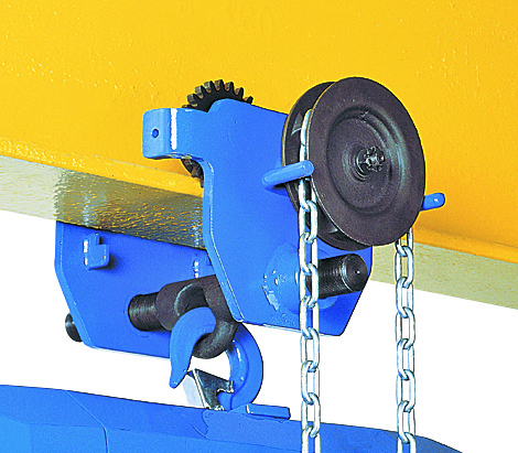 Tractel Corso Overhead Geared Trolley – 5 Ton with 8 ft. Hand Chain, Crank Flange Adjustment & Extended Hanging Bar