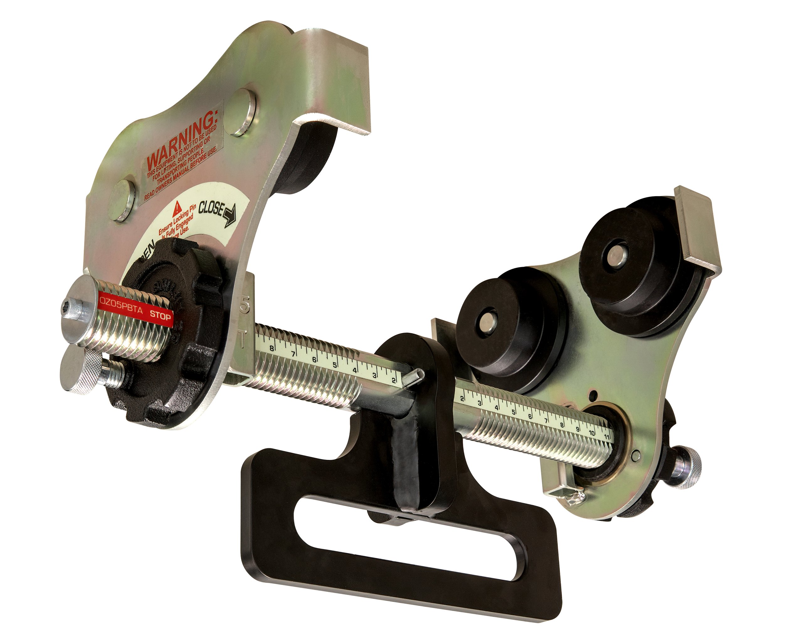 0.5 T Push Beam Trolley with up to 12 inch flange width and integrated OBH hanger (Made in USA)