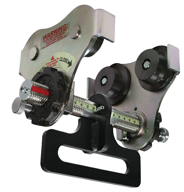 0.5 T Push Beam Trolley with up to 8 inch flange width and integrated OBH hanger (Made in USA)