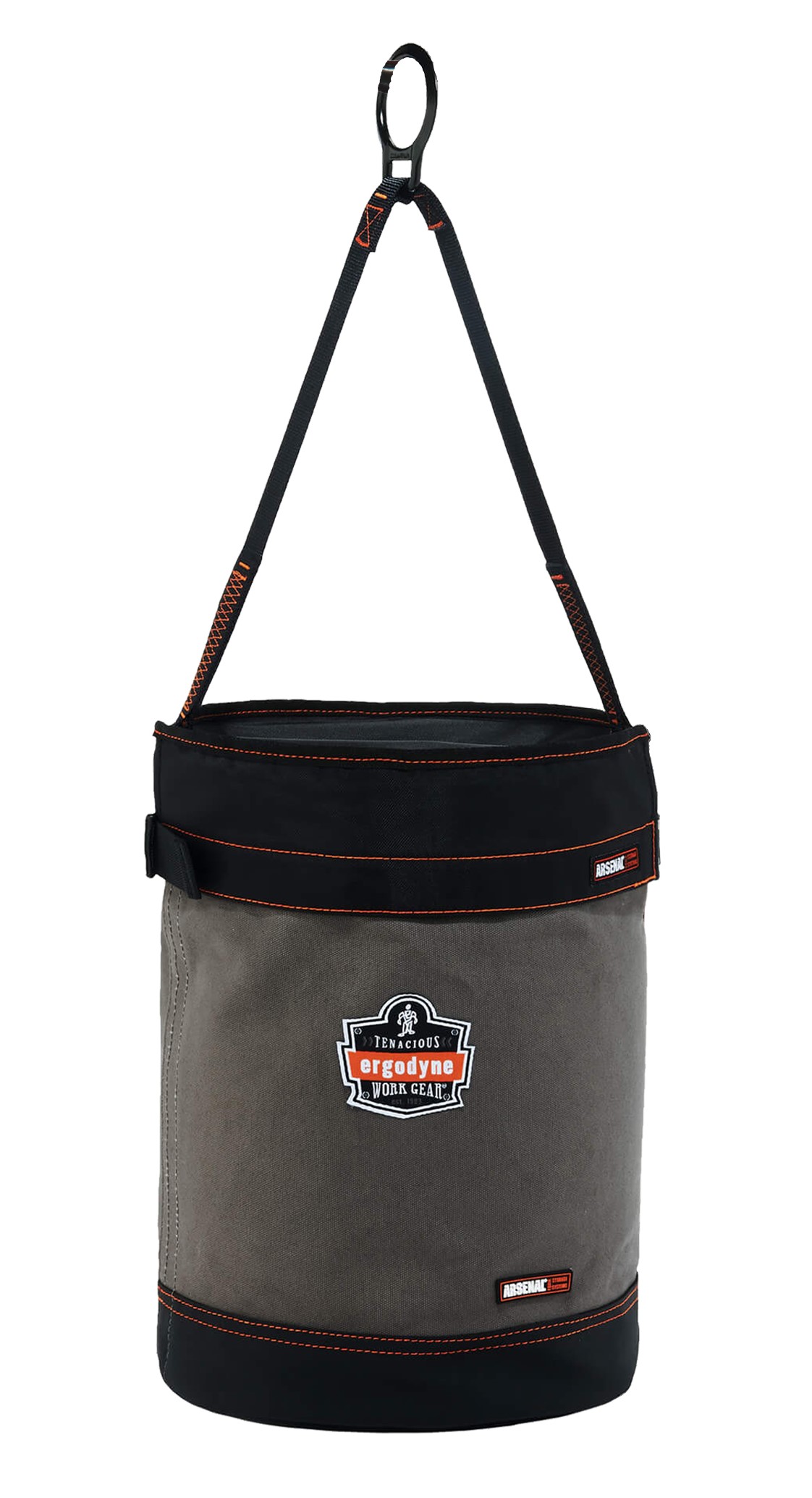 Large canvas hoist bucket with d-rings & top (12.5D x 17H) Large canvas hoist bucket with d-rings & top (12.5D x 17H)