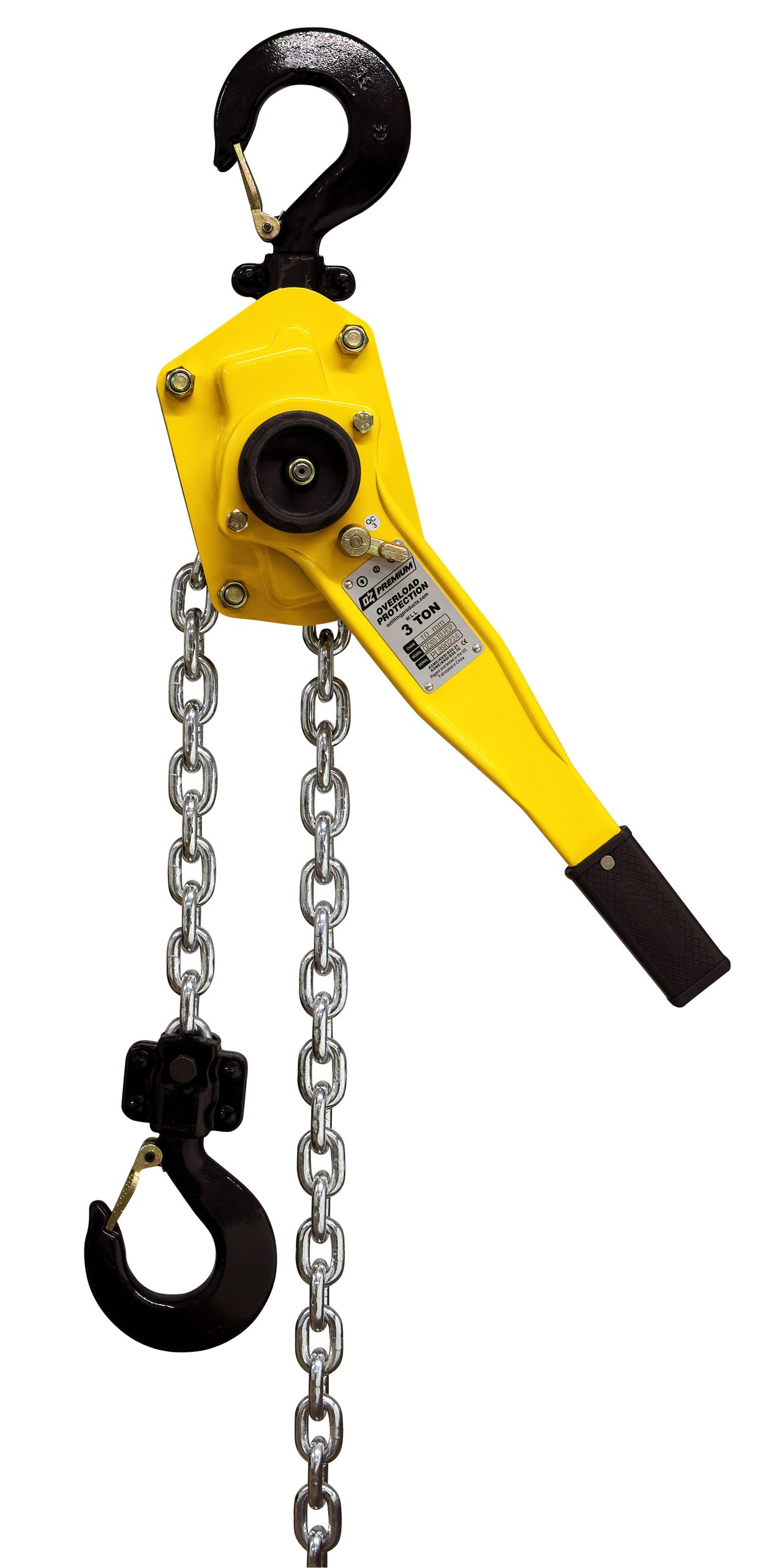 3 T Premium Lever Hoist 20 ft lift with overload protection Custom rigging available. Standards – CE, ASME/ANSI B30.21, AS1418.2 3 T Premium Lever Hoist 20 ft lift with overload protection Custom rigging available. Standards – CE, ASME/ANSI B30.21, AS1418.2