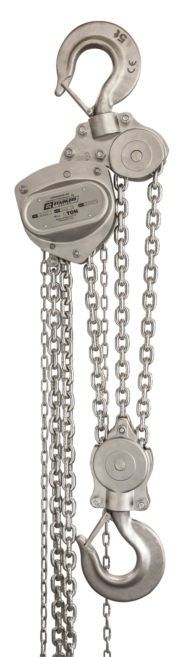 5 T Stainless Steel Chain Hoist 15 ft lift Custom rigging available. Standards – CE, AS1418.2, ASME B30.21, ASME B30.16 5 T Stainless Steel Chain Hoist 15 ft lift Custom rigging available. Standards – CE, AS1418.2, ASME B30.21, ASME B30.16