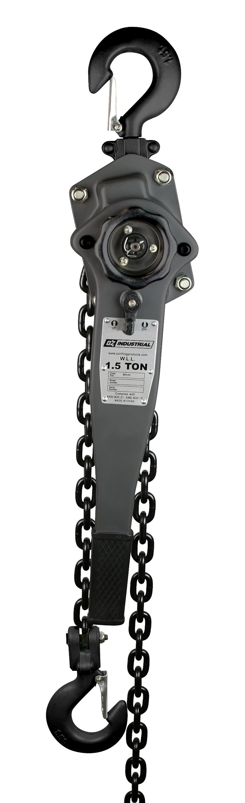 1.5 T Industrial Lever Hoist 5 ft Custom rigging available. Standards – CE, ASME B30.21, AS1418.2 1.5 T Industrial Lever Hoist 5 ft Custom rigging available. Standards – CE, ASME B30.21, AS1418.2