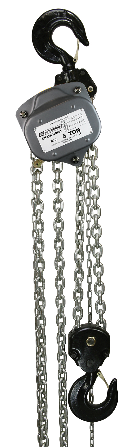 5 T Industrial Chain Hoist 20 ft lift Custom rigging available. Standards – CE, ASME B30.16 and AS1418.2 5 T Industrial Chain Hoist 20 ft lift Custom rigging available. Standards – CE, ASME B30.16 and AS1418.2