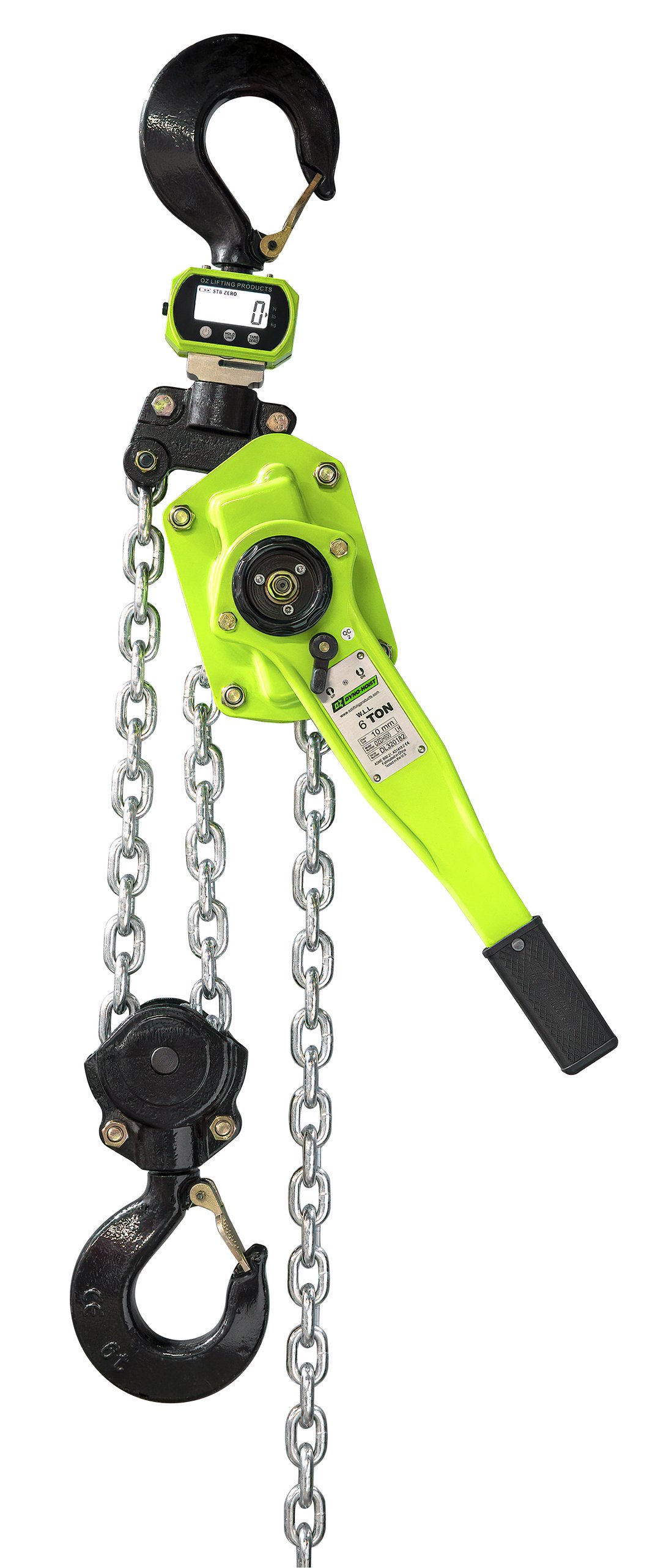 6 T Dyno Lever Hoist 10 ft lift Custom rigging available. Standards – CE, ASME B30.21, AS1418.2
