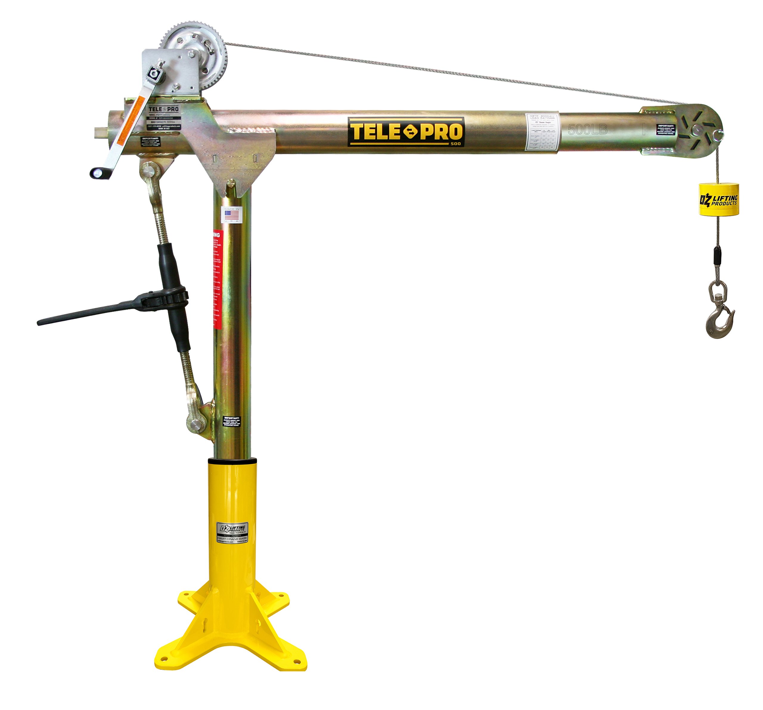 500 lb Tele-Pro® davit crane with carbon steel brake winch