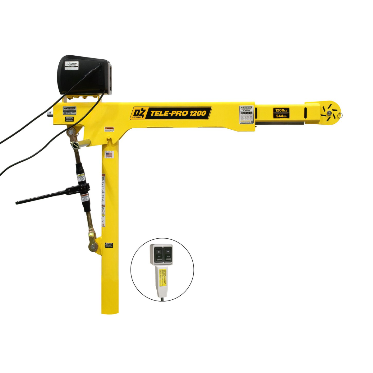 OZ Lifting 1200 Lb. Tele-Pro Davit Crane with 110V AC Electric Winch