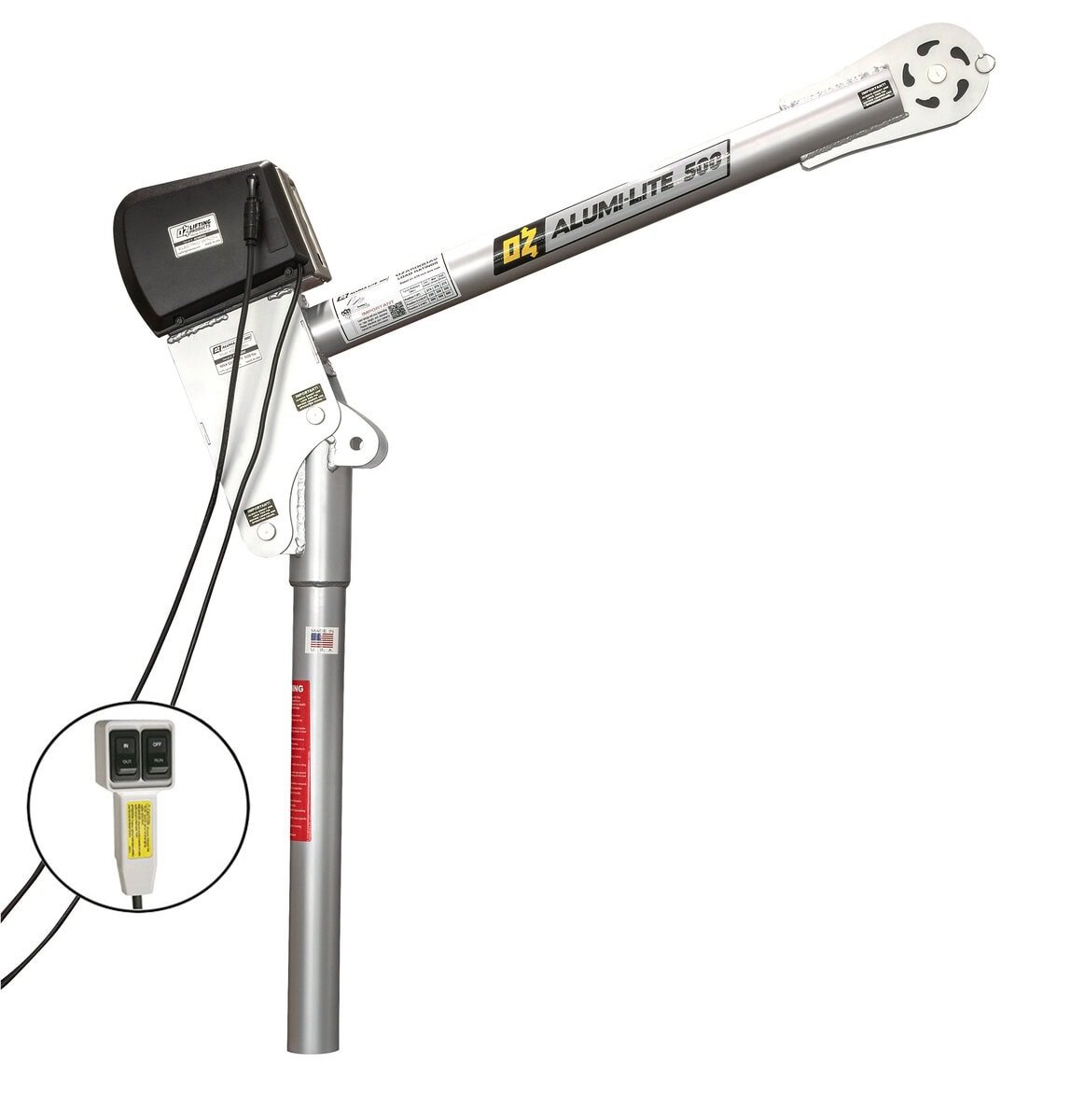 500 lb Alumi-Lite® davit crane with 12V DC electric winch