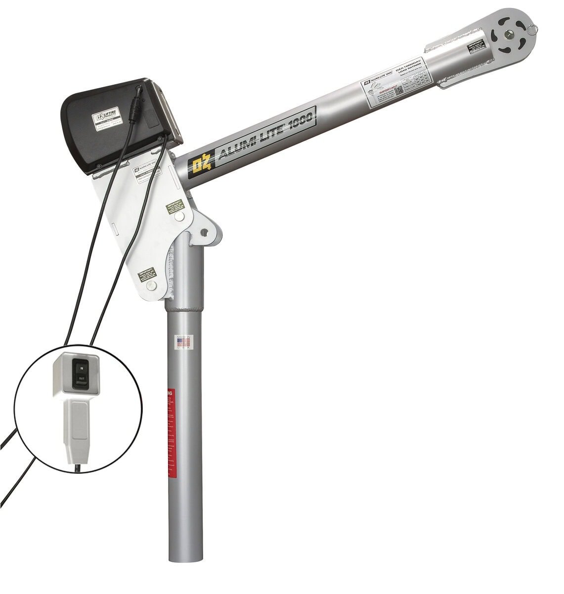 1000 lb Alumi-Lite® davit crane with 115V AC electric winch