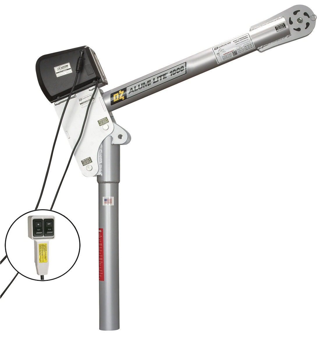 1000 lb Alumi-Lite® davit crane with 12V DC electric winch