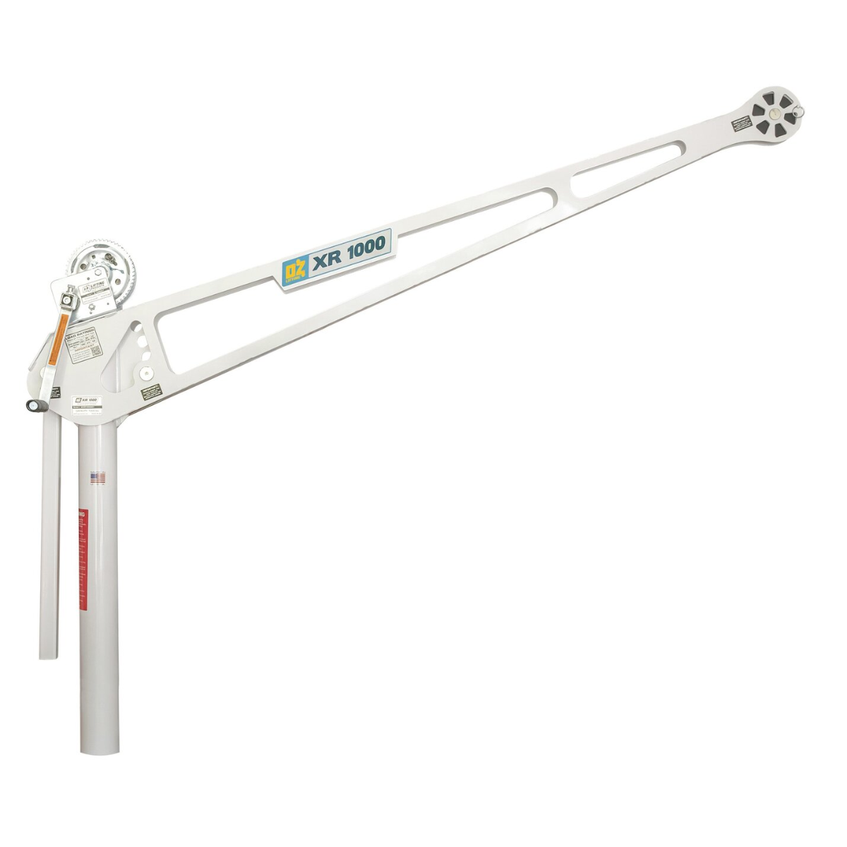 OZ Lifting 1000 Lb. Extended Reach Davit Crane with 2500 Lb. Carbon Steel Brake Winch