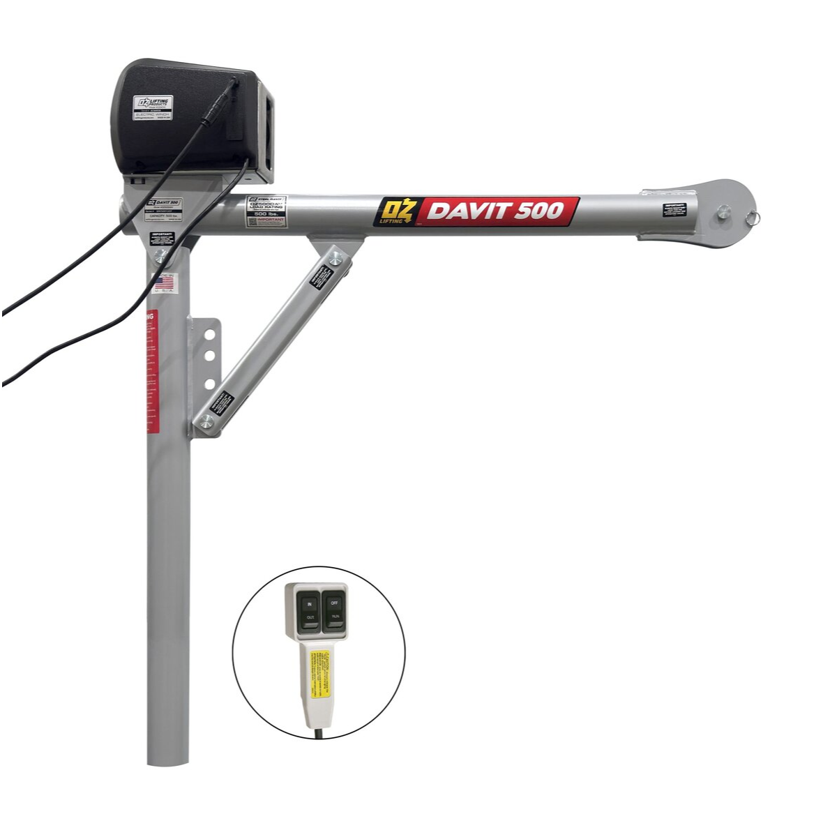OZ Lifting 500 Lb. Steel Davit Crane with 110 AC Electric Winch