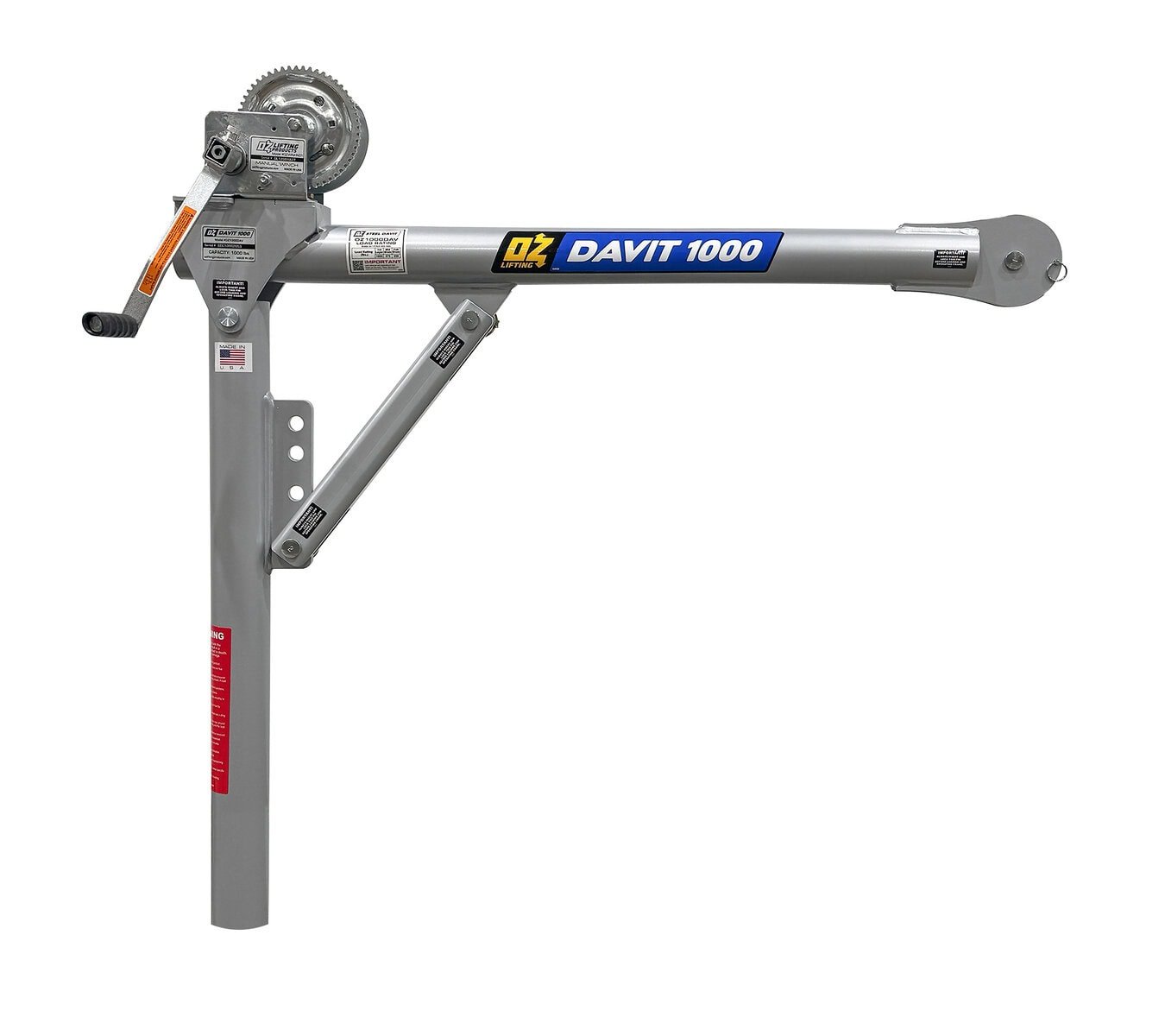 1000 lb steel davit crane with carbon steel brake winch