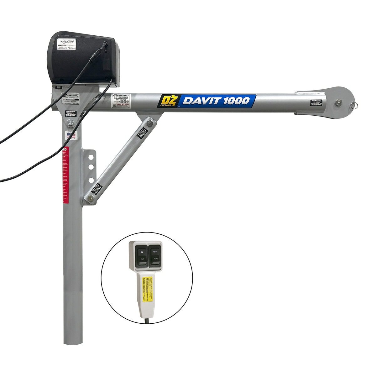 1000 lb steel davit crane with 115AC electric winch