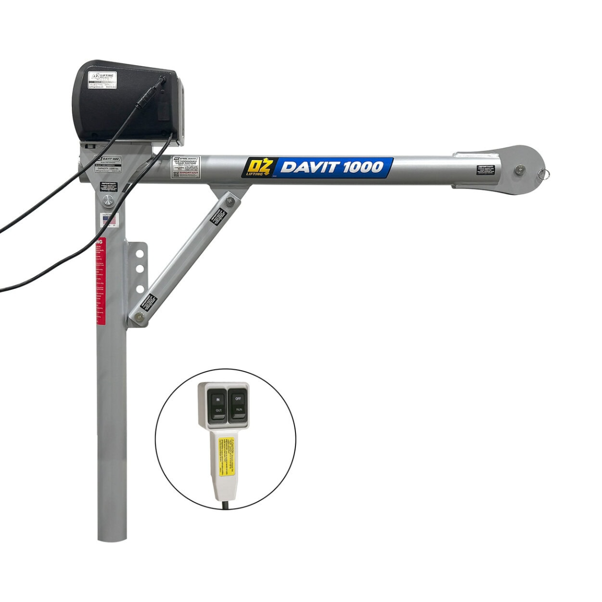 OZ Lifting 1000 Lb. Steel Davit Crane with 110 AC Electric Winch