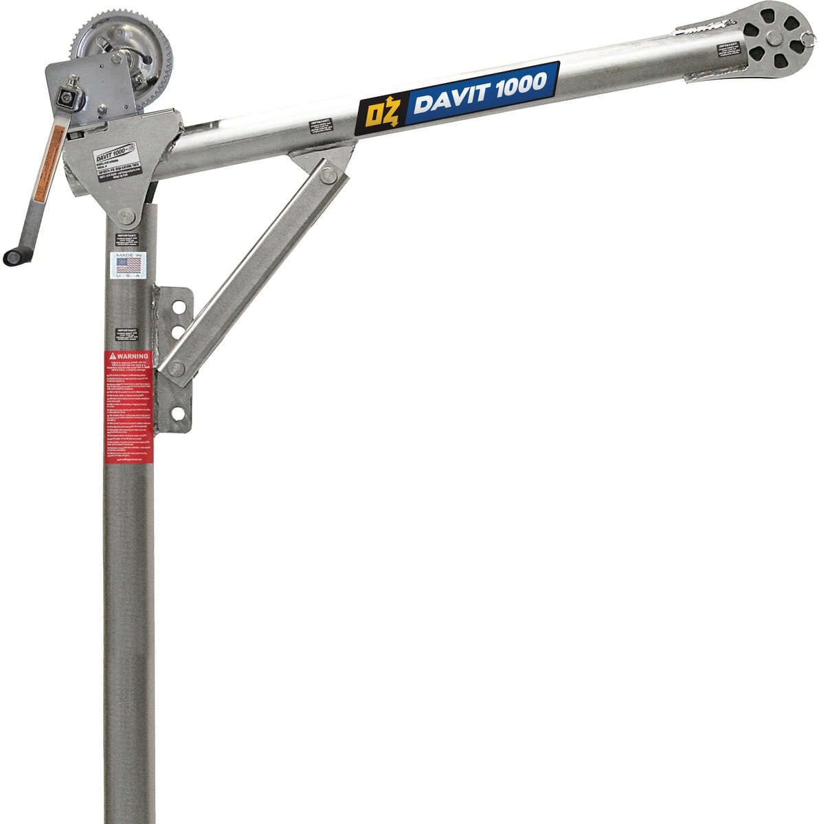 1000 lb steel davit crane with 2500 lb carbon steel brake winch