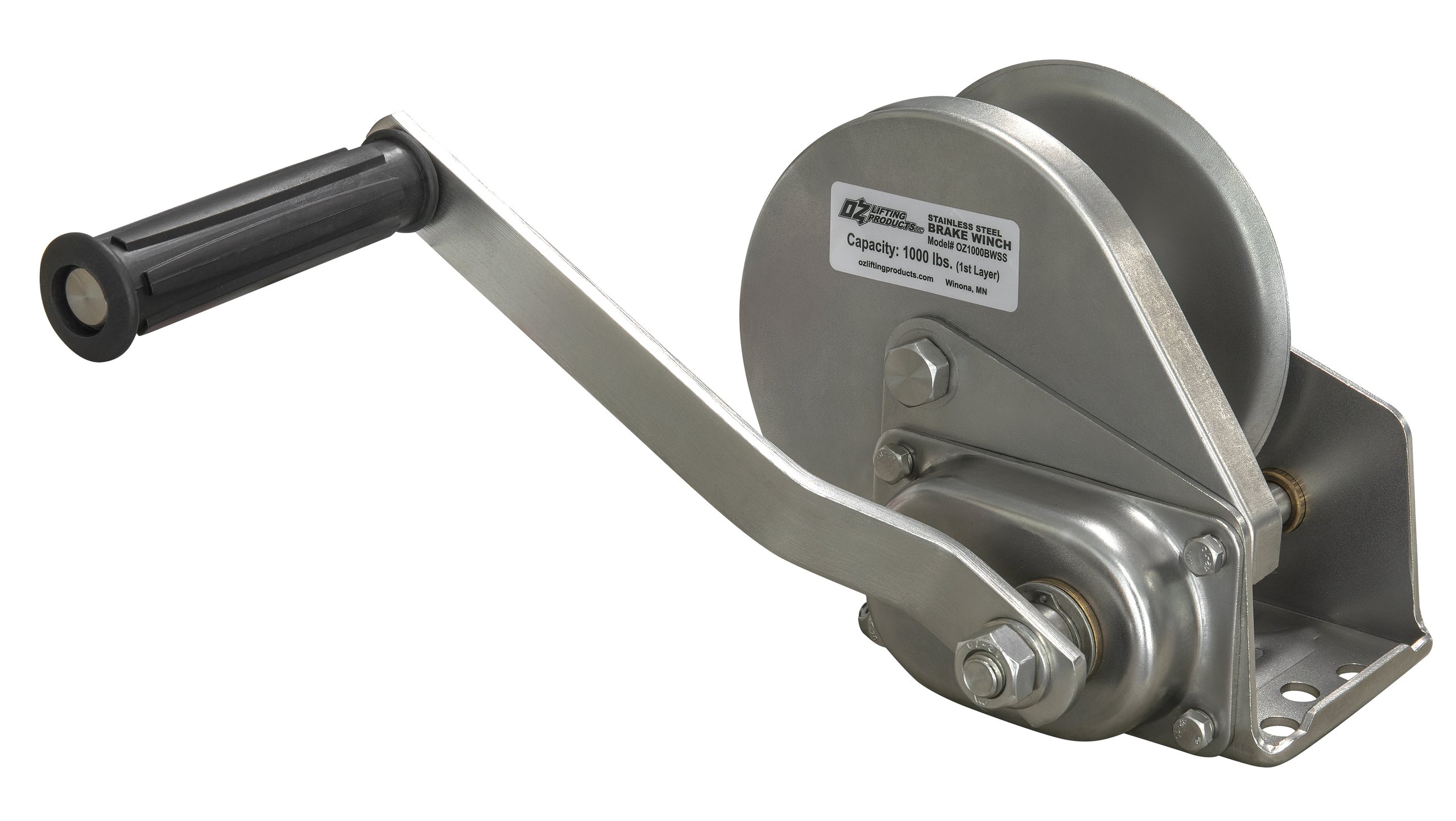 1000 lb stainless steel brake winch with left handed handle