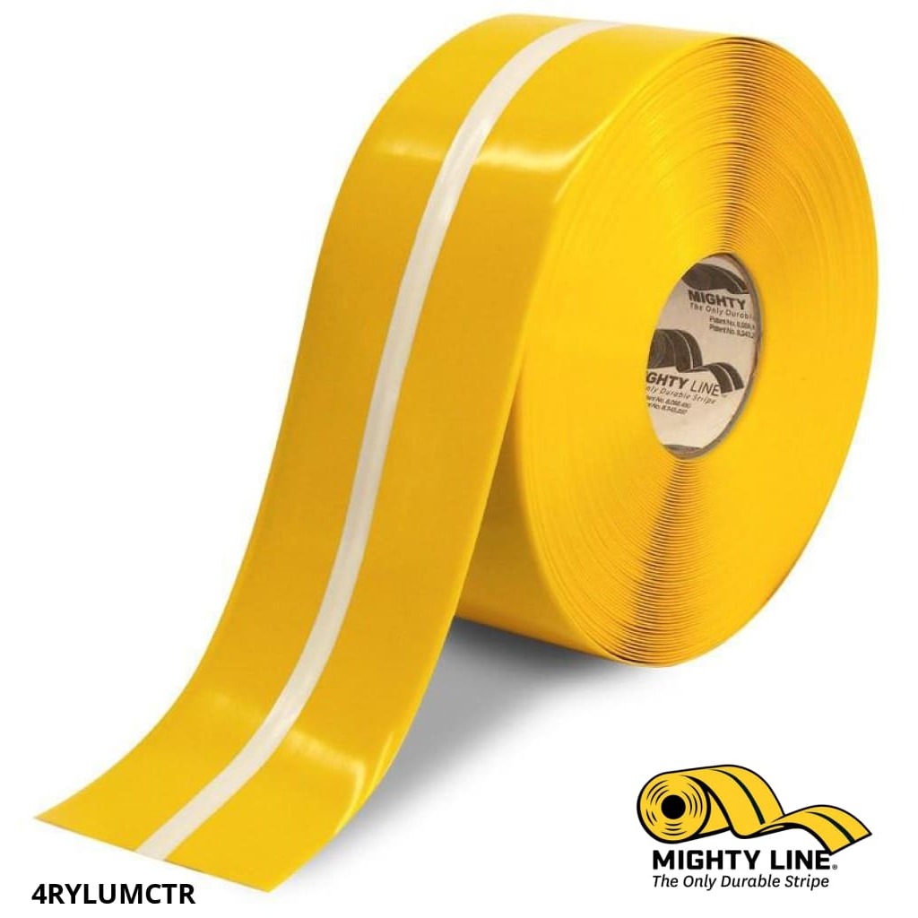 Mighty Line 4" Yellow MightyGlow with Luminescent Center Line - 100' Roll - Floor Tape & Safety Floor Tape