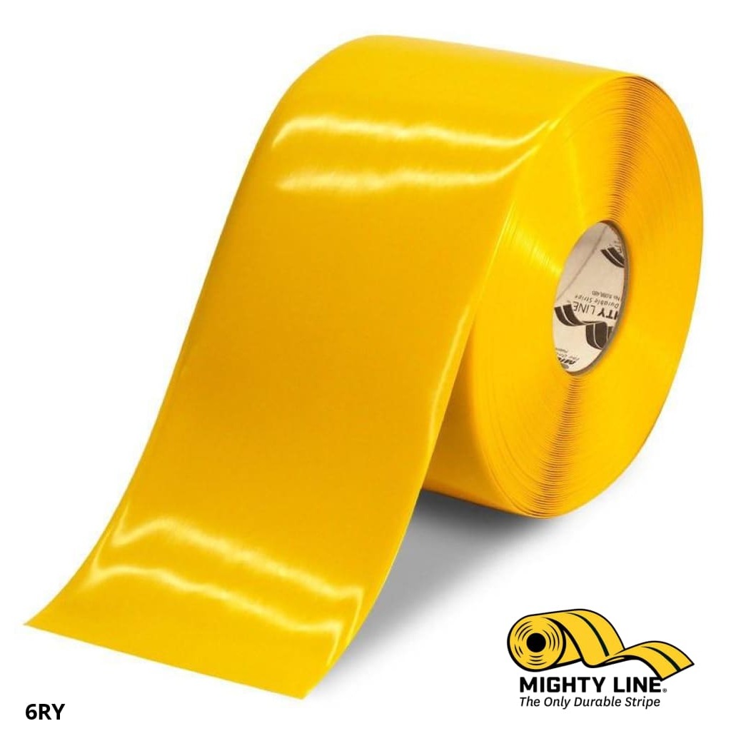 Mighty Line 6" Yellow Solid Color Tape - 100' Roll - Safety Floor Tape