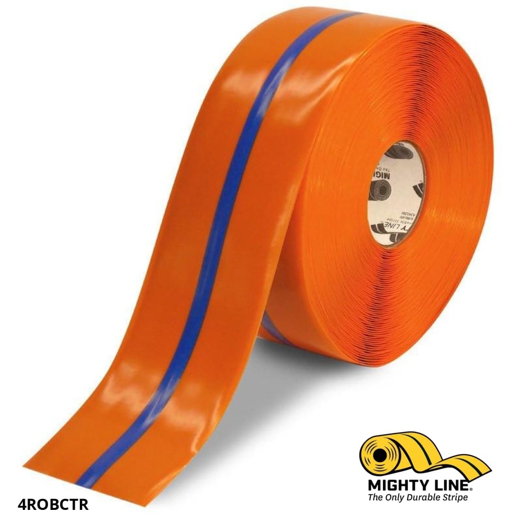 Mighty Line 4" Orange Tape with Blue Center Line - 100' Roll - Safety Floor Tape