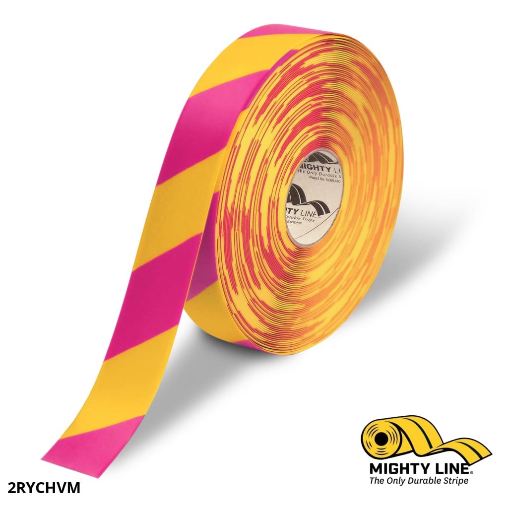 Mighty Line 2" Yellow Floor Tape with Magenta Chevrons - 100' Roll