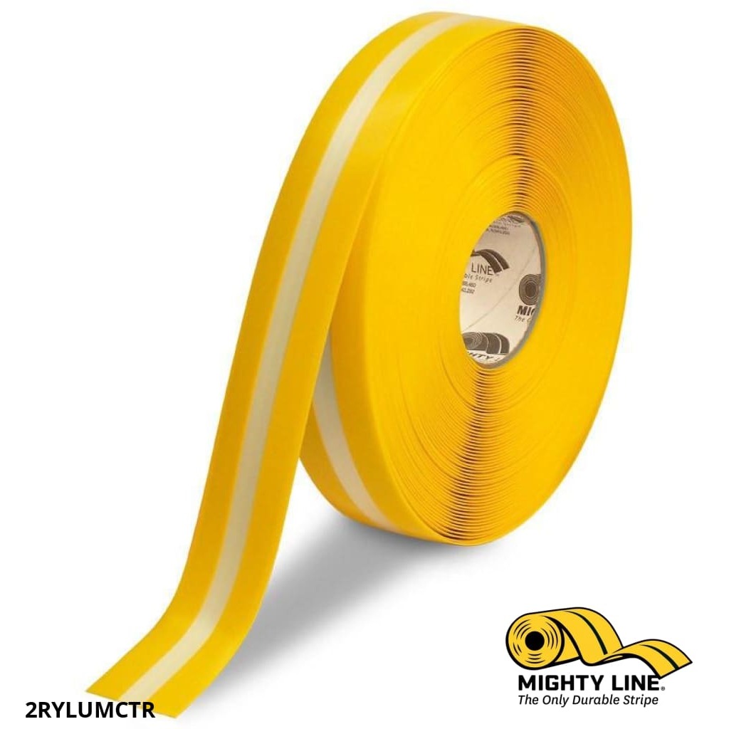 Mighty Line 2" Yellow MightyGlow with Luminescent Center Line - 100' Roll - Floor Tape & Safety Floor Tape